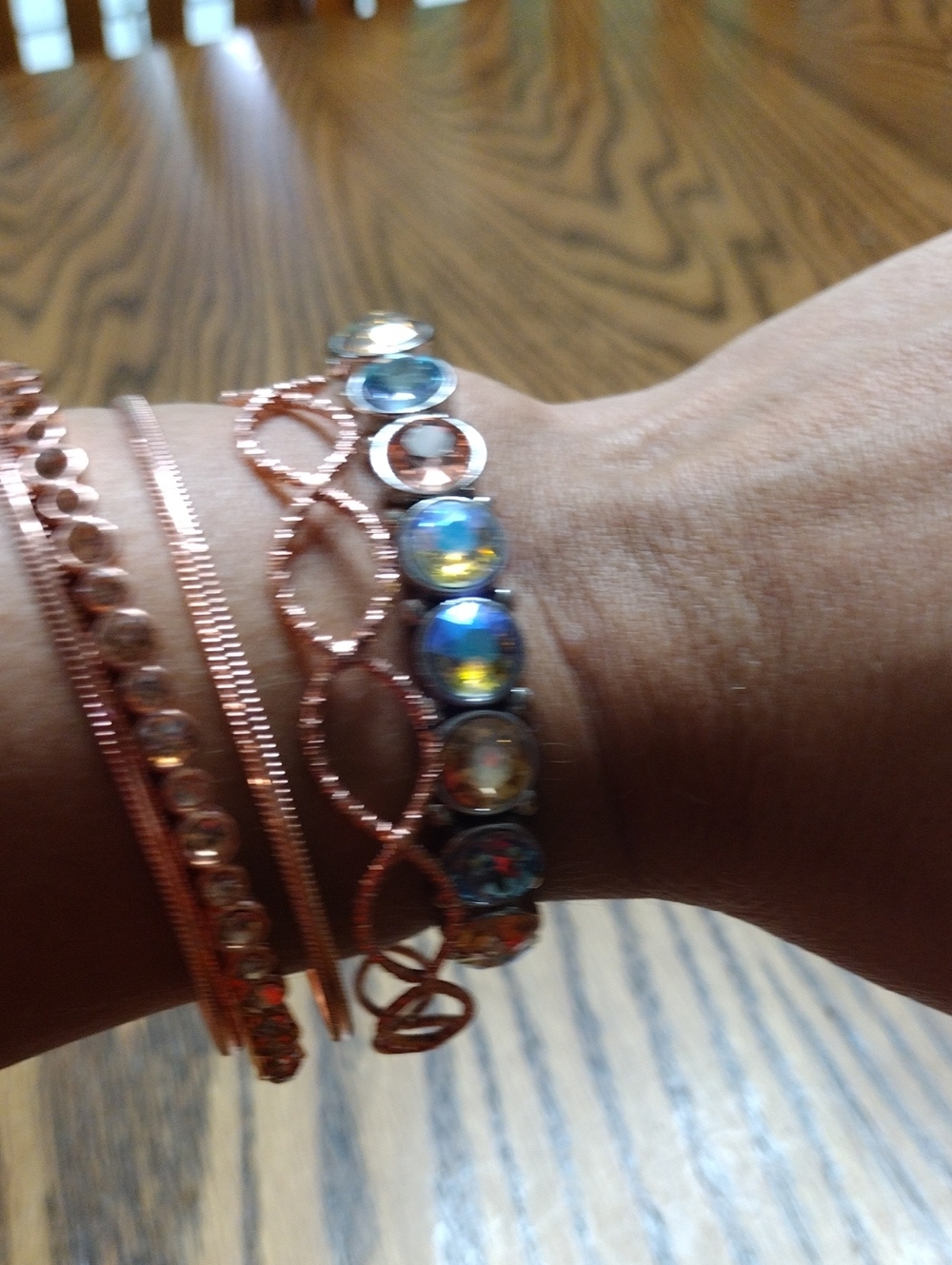 Rose Gold and Iridescent Stone Bracelet Set - Women Jewelry